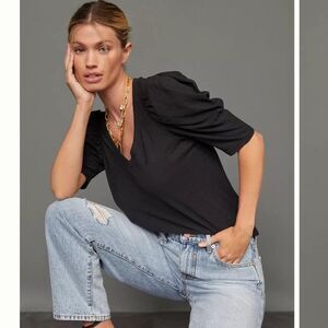 Nation Los Angeles Jillian Bold-Shoulder Top Black